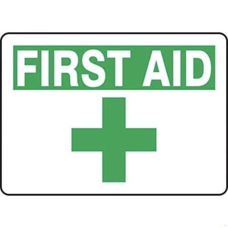 Accuform First Aid Sign, Legend FIRST AID, 6 mil Adhesive DuraVinyl, 7 in Height, 10 in Width MFSD923XV
